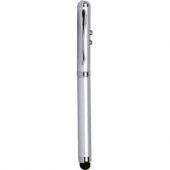 Ручка шариковая с фонариком, лазерной указкой и стилусом для емкостного экрана, серебристая, арт. 001314503