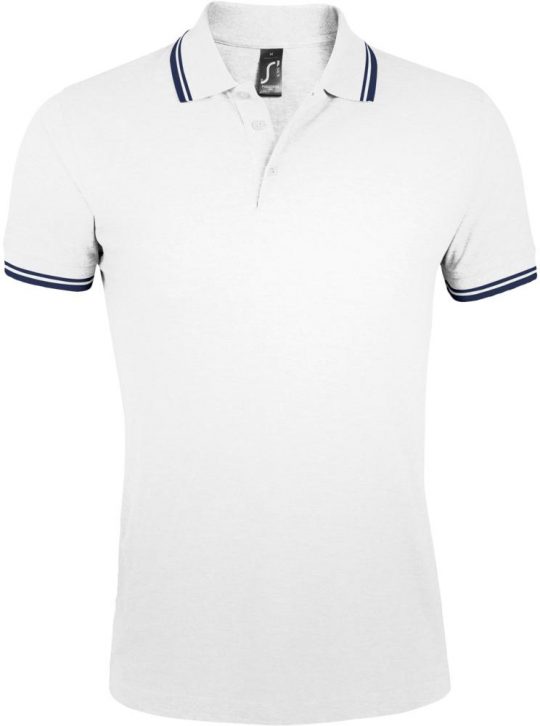 Рубашка поло мужская PASADENA MEN 200 с контрастной отделкой белая с синим, размер XXL
