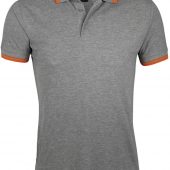 Рубашка поло мужская PASADENA MEN 200 с контрастной отделкой серый меланж/оранжевый, размер 3XL