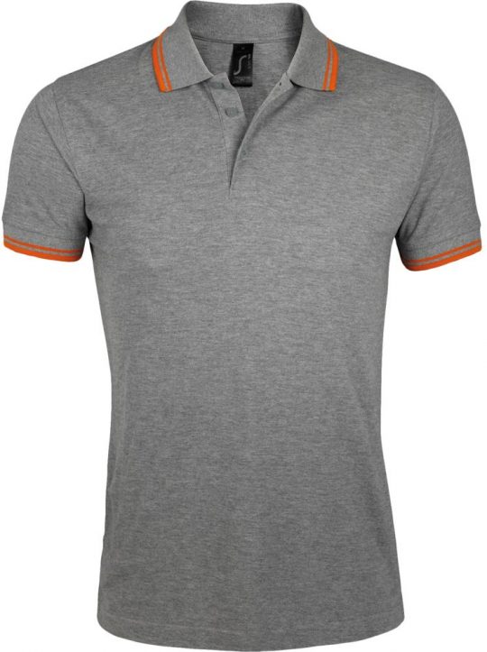 Рубашка поло мужская PASADENA MEN 200 с контрастной отделкой, серый меланж/оранжевый, размер M