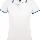 Рубашка поло женская PASADENA WOMEN 200 с контрастной отделкой белая с голубым, размер S
