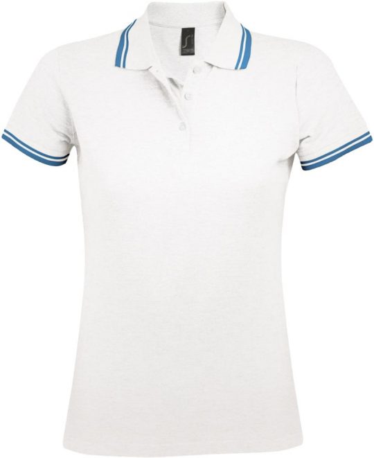 Рубашка поло женская PASADENA WOMEN 200 с контрастной отделкой белая с голубым, размер XXL