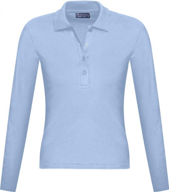 Рубашка поло женская с длинным рукавом PODIUM 210 голубая, размер S