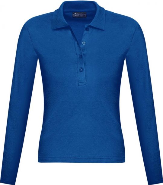 Рубашка поло женская с длинным рукавом PODIUM 210 ярко-синяя, размер XL