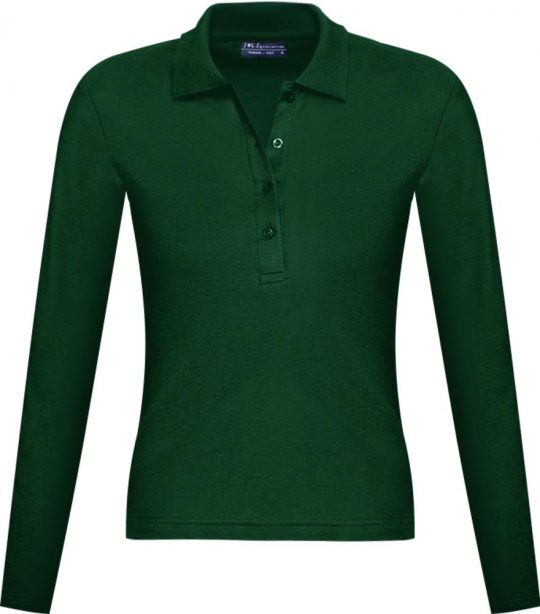 Рубашка поло женская с длинным рукавом PODIUM 210 темно-зеленая, размер XL