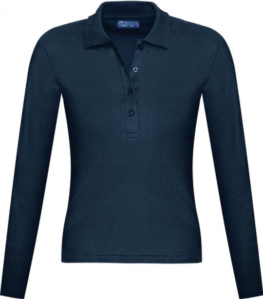 Рубашка поло женская с длинным рукавом PODIUM 210 темно-синяя, размер S