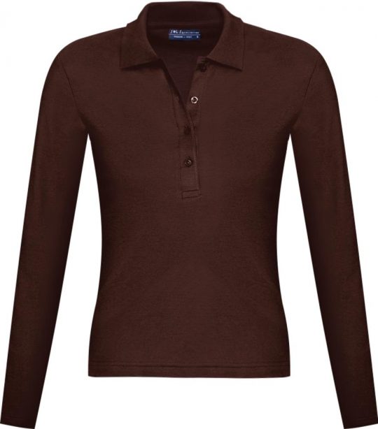 Рубашка поло женская с длинным рукавом PODIUM 210 шоколадно-коричневая, размер S