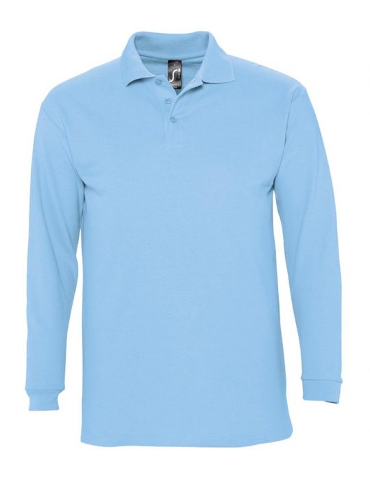 Рубашка поло мужская с длинным рукавом WINTER II 210 голубая, размер M