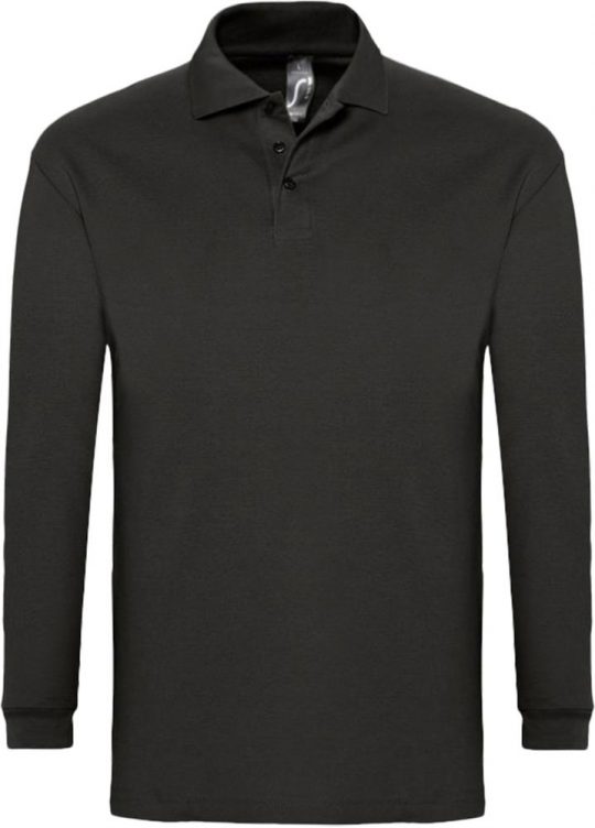 Рубашка поло мужская с длинным рукавом WINTER II 210 черная, размер XXL