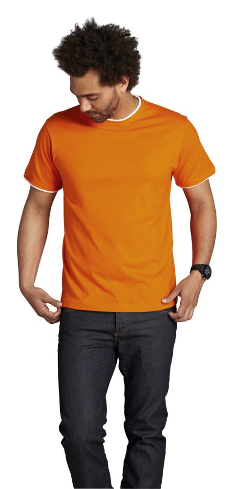 Футболка мужская с контрастной отделкой MADISON 170, оранжевый/белый, размер XL