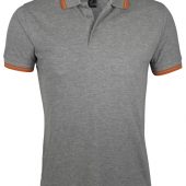 Рубашка поло мужская PASADENA MEN 200 с контрастной отделкой, серый меланж/оранжевый, размер M