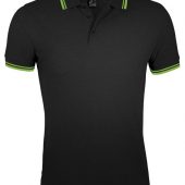 Рубашка поло мужская PASADENA MEN 200 с контрастной отделкой, черный/зеленый, размер XL