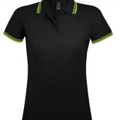 Рубашка поло женская PASADENA WOMEN 200 с контрастной отделкой, черный/зеленый, размер XL