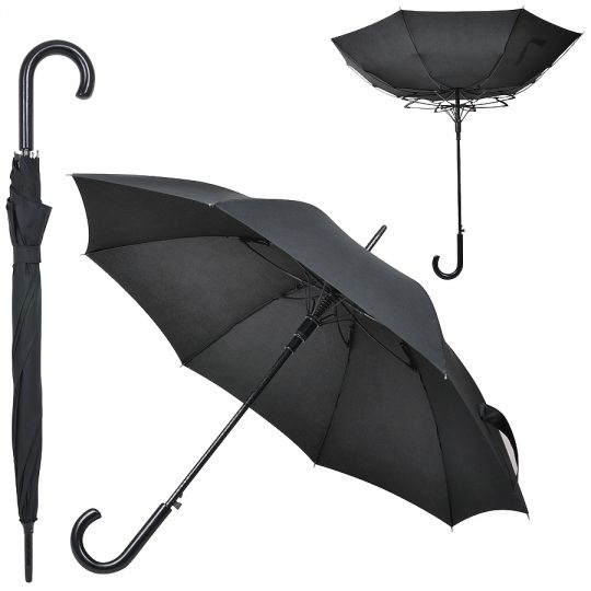 Зонт-трость «Anti Wind», полуавтомат, деревянная ручка, черный; D=103 см