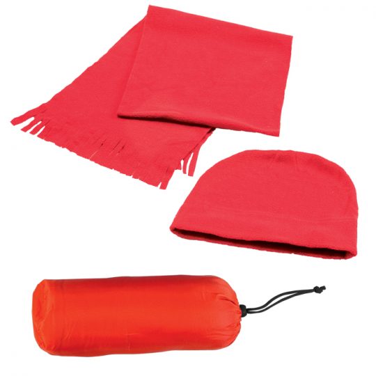 Флисовый набор «Winter» шапка и шарф в чехле, красный, флис, 180 гр/м2