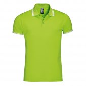 Рубашка поло мужская PASADENA MEN 200 с контрастной отделкой, зеленый лайм с белым, размер M