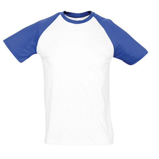 Футболка мужская двухцветная FUNKY 150, белая с ярко-синим, размер XL