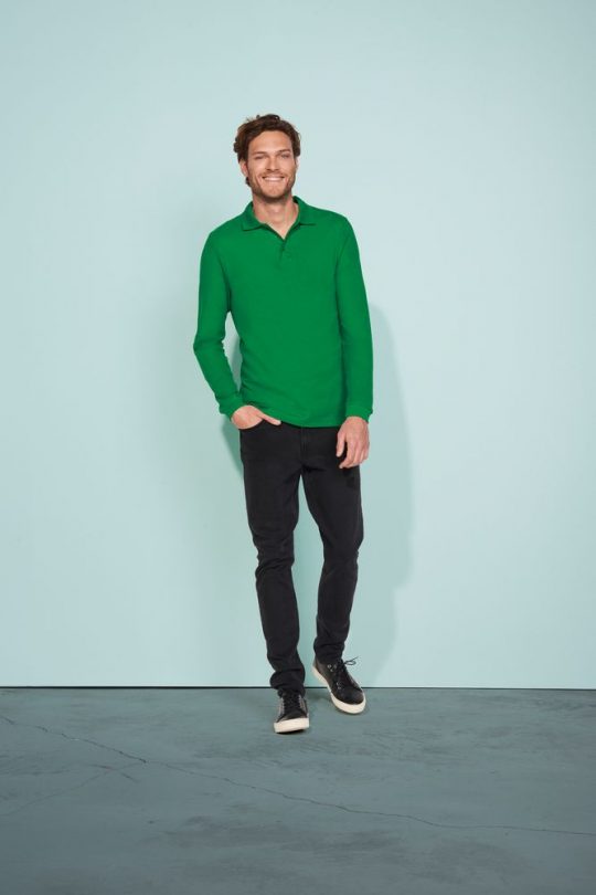 Рубашка поло мужская с длинным рукавом WINTER II 210 ярко-зеленая, размер XL