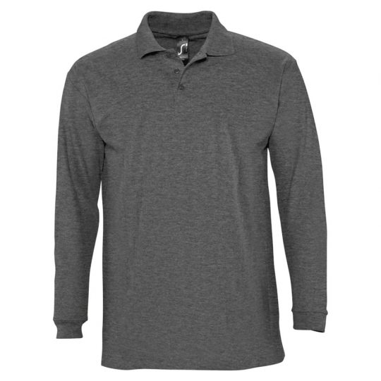 Рубашка поло мужская с длинным рукавом WINTER II 210 черный меланж, размер XL