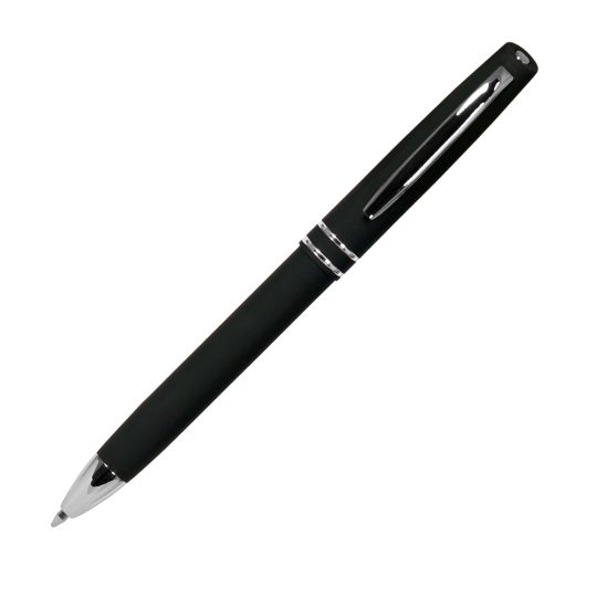 Шариковая ручка, Consul, нажимной мех-м,корпус-алюминий,покрытие-soft touch,отд.-хром, черный, для лазерной гравировки