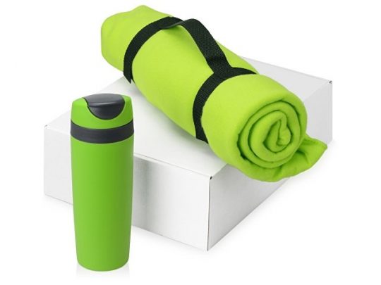 Подарочный набор Cozy с пледом и термокружкой, зеленый, арт. 016345403