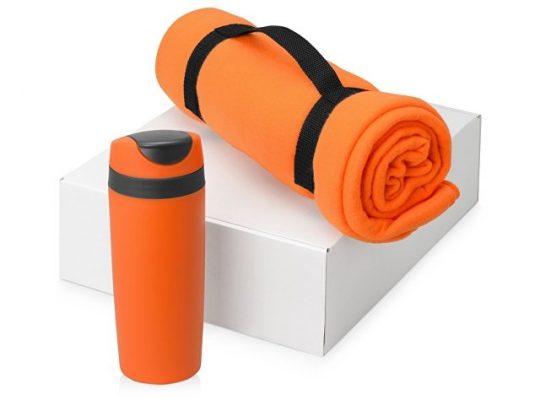 Подарочный набор Cozy с пледом и термокружкой, оранжевый, арт. 016345603