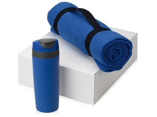 Подарочный набор Cozy с пледом и термокружкой, синий, арт. 016345703