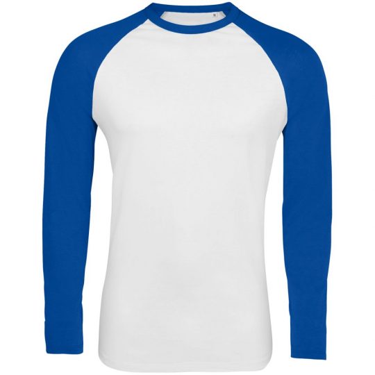 Футболка мужская с длинным рукавом FUNKY LSL белая с ярко-синим, размер L