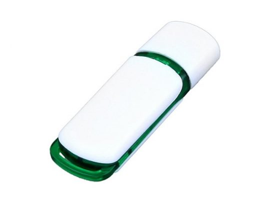 Флешка промо прямоугольной классической формы с цветными вставками, 32 Гб, белый/зеленый (32Gb), арт. 016481803