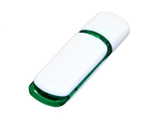 Флешка промо прямоугольной классической формы с цветными вставками, 64 Гб, белый/зеленый (64Gb), арт. 016482503