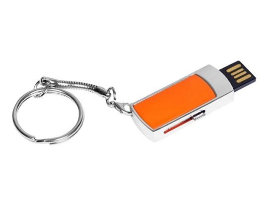 Флешка прямоугольной формы, выдвижной механизм с мини чипом, 16 Гб, оранжевый/серебристый (16Gb), арт. 016499203
