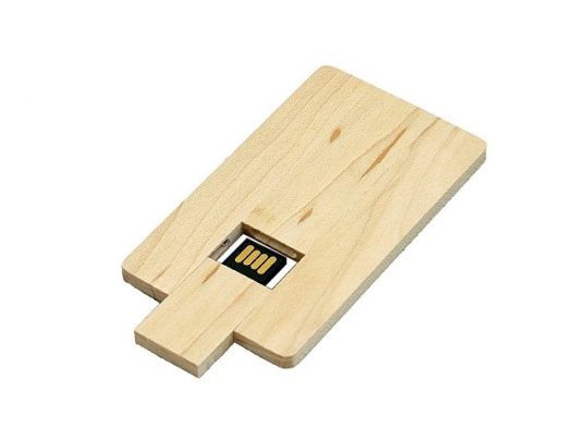Флешка в виде деревянной карточки с выдвижным механизмом, 16 Гб, натуральный (16Gb), арт. 016544803