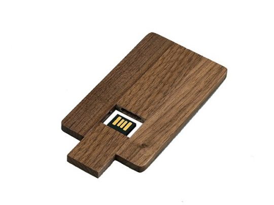 Флешка в виде деревянной карточки с выдвижным механизмом, 64 Гб, коричневый (64Gb), арт. 016561203