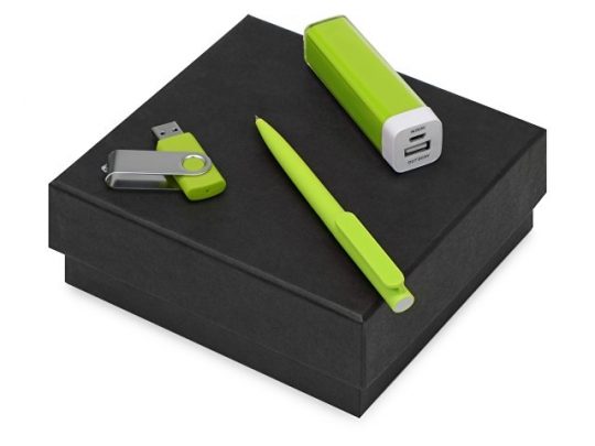 Подарочный набор On-the-go с флешкой, ручкой и зарядным устройством, зеленое яблоко (8Gb), арт. 016610903