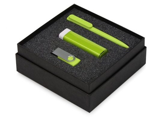 Подарочный набор On-the-go с флешкой, ручкой и зарядным устройством, зеленое яблоко (8Gb), арт. 016610903