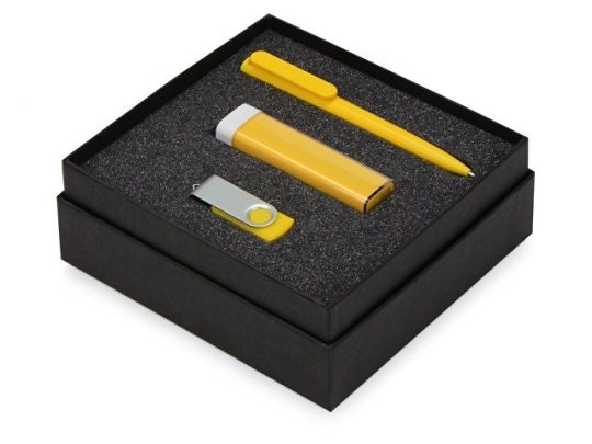 Подарочный набор On-the-go с флешкой, ручкой и зарядным устройством, желтый (8Gb), арт. 016610803