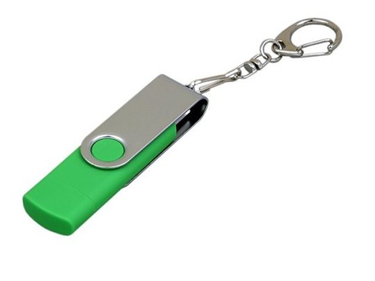Флешка с  поворотным механизмом, c дополнительным разъемом Micro USB, 32 Гб, зеленый (32Gb), арт. 016514803