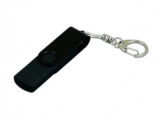 Флешка с поворотным механизмом, c дополнительным разъемом Micro USB, 16 Гб, черный (16Gb), арт. 016492303