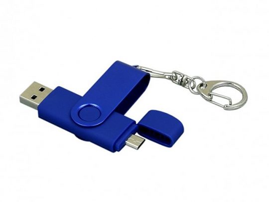 Флешка с поворотным механизмом, c дополнительным разъемом Micro USB, 32 Гб, синий (32Gb), арт. 016515303
