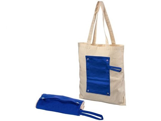 Хлопковая рулонная сумка-тоут на кнопках, натуральный/синий, арт. 016854203
