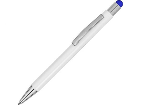 Ручка металлическая шариковая Flowery со стилусом и цветным зеркальным слоем, белый/синий, арт. 016989403