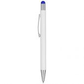 Ручка металлическая шариковая Flowery со стилусом и цветным зеркальным слоем, белый/синий, арт. 016989403