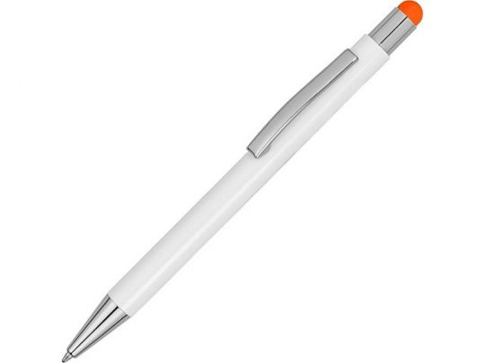 Ручка металлическая шариковая Flowery со стилусом и цветным зеркальным слоем, белый/оранжевый, арт. 016989703