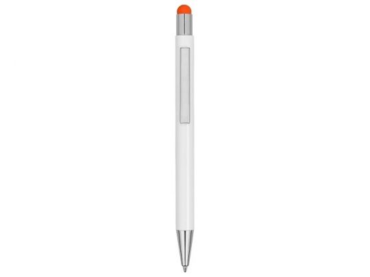 Ручка металлическая шариковая Flowery со стилусом и цветным зеркальным слоем, белый/оранжевый, арт. 016989703