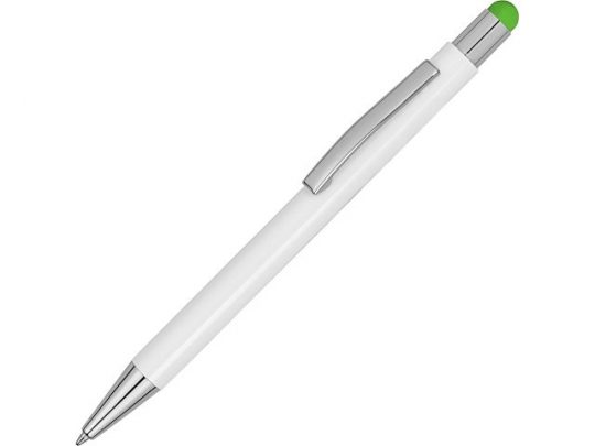 Ручка металлическая шариковая Flowery со стилусом и цветным зеркальным слоем, белый/зеленое яблоко, арт. 016989603