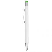 Ручка металлическая шариковая Flowery со стилусом и цветным зеркальным слоем, белый/зеленое яблоко, арт. 016989603