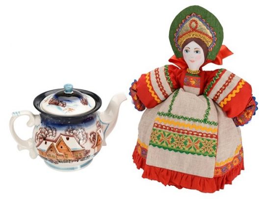 Набор Зимняя сказка: кукла на чайник, чайник заварной с росписью, арт. 017006203