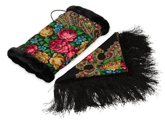 Подарочный набор: Павлопосадский платок, муфта, черный/разноцветный, арт. 017089303