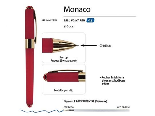 Ручка Bruno Visconti пластиковая шариковая Monaco, 0,5мм, синие чернила, красный, арт. 017430003