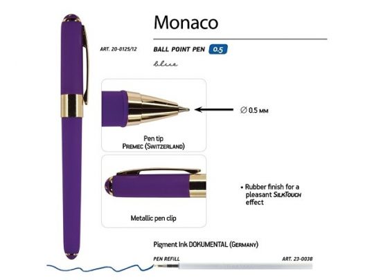 Ручка пластиковая шариковая Bruno Visconti Monaco, 0,5мм, синие чернила, фиолетовый, арт. 017427903